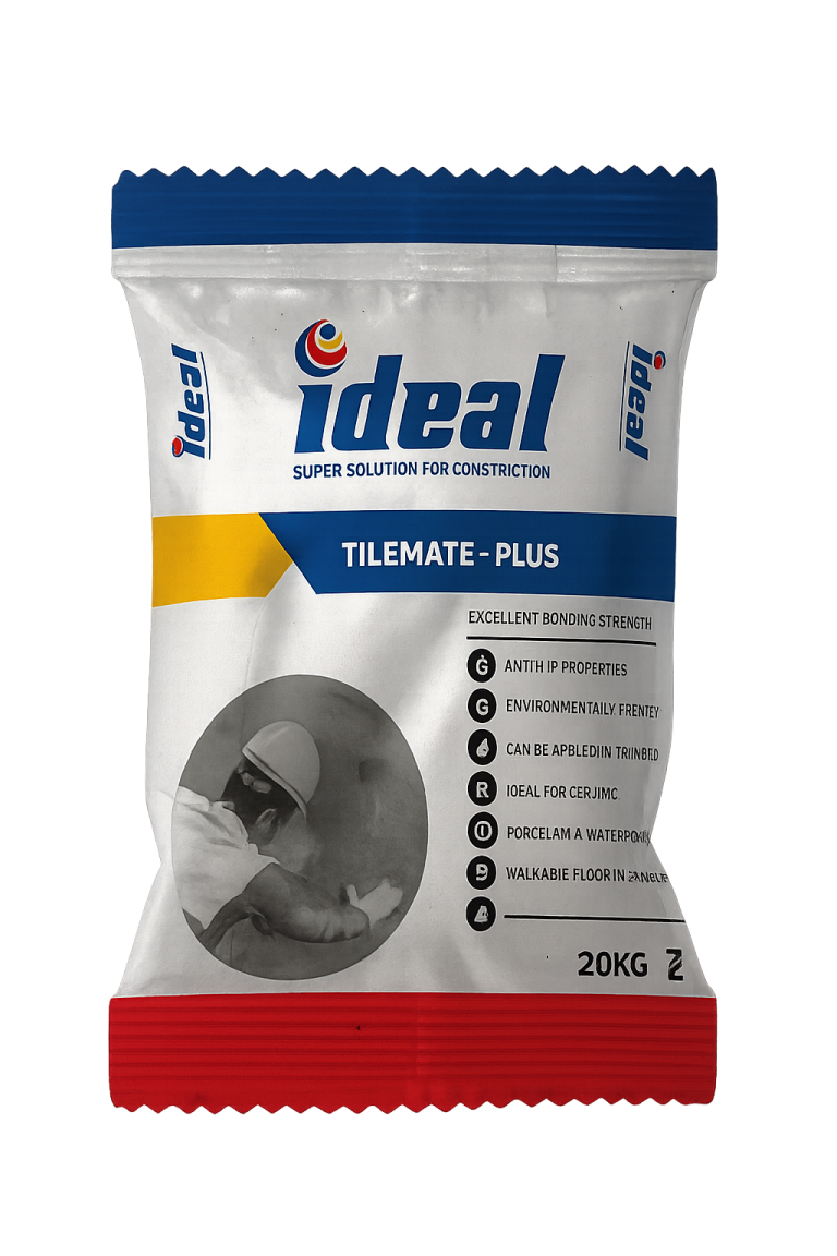 Ideal Tilemate Plus tile adhesive packaging for strong ceramic and porcelain tile fixing