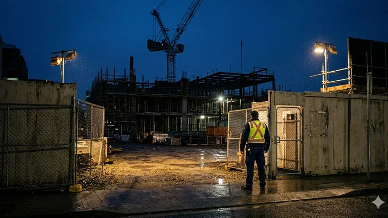 Construction site security guard at a Sydney night build.