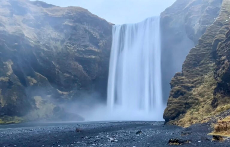 Skogafoss waterfall in winter