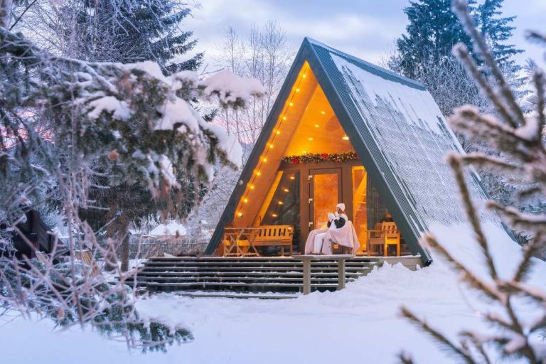 Cabin in snow, Winter Holidays in the Italian Alps