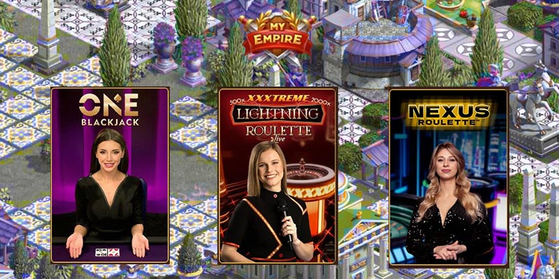 Screenshot der My Empire Casino Startseite mit Bonus-Highlights