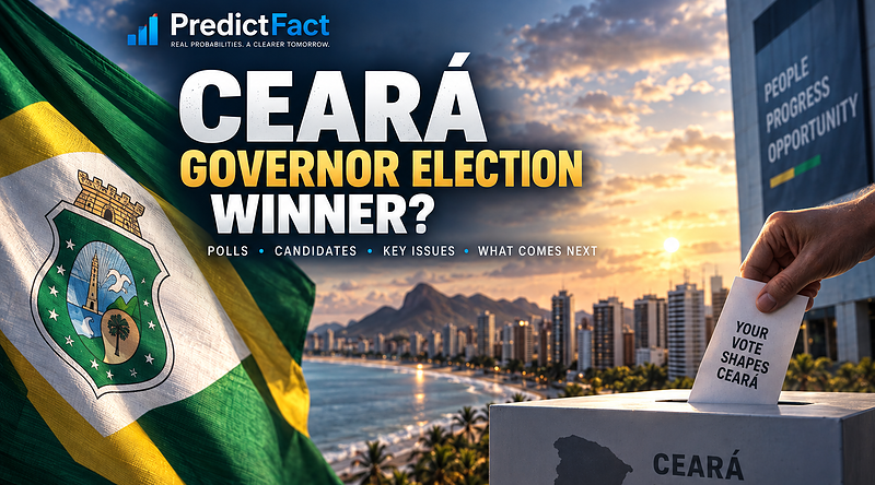 Ceará governor election editorial illustration with ballot box, Ceará symbolism and coastal cityscape