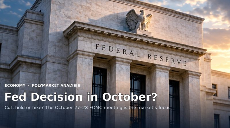Federal Reserve building at sunset with the headline Fed Decision in October?