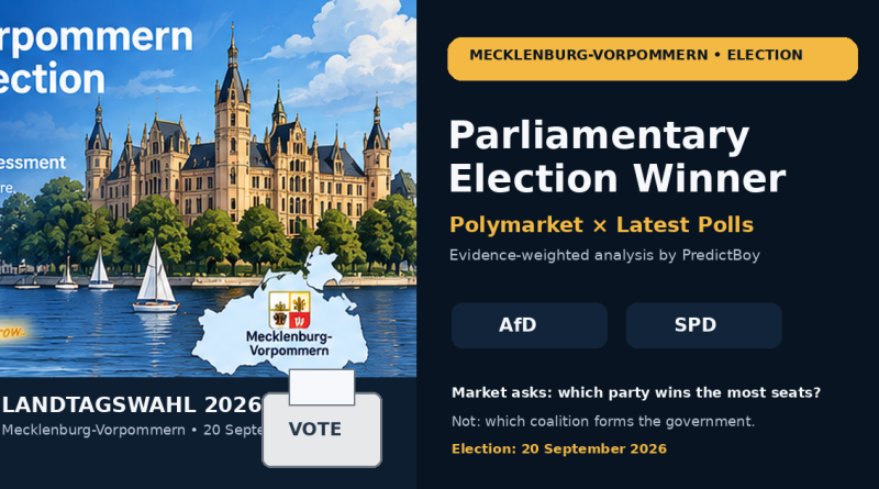 Cartoon editorial illustration of Schwerin Castle and a ballot box for the 2026 Mecklenburg-Vorpommern parliamentary election