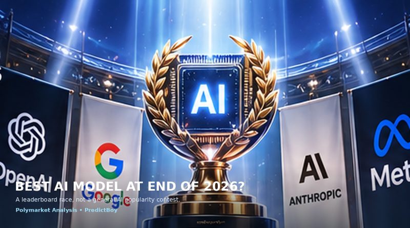 Futuristic AI model competition arena for the 2026 best AI model prediction market