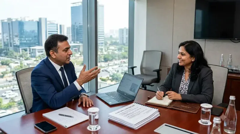 Recruitment services in Hyderabad — consultant explaining hiring service options to business client