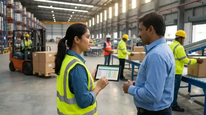 Logistics staffing company — warehouse manager reviewing seasonal workforce staffing plan