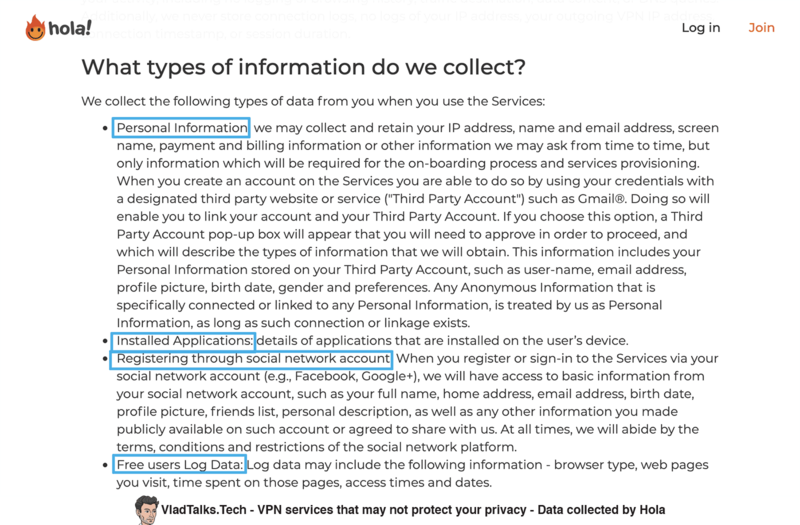 VPN services that may NOT protect your privacy 21 Data collected by Hola