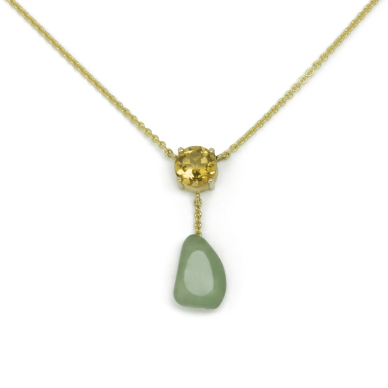Yellow gold necklace with citrine and moss agate