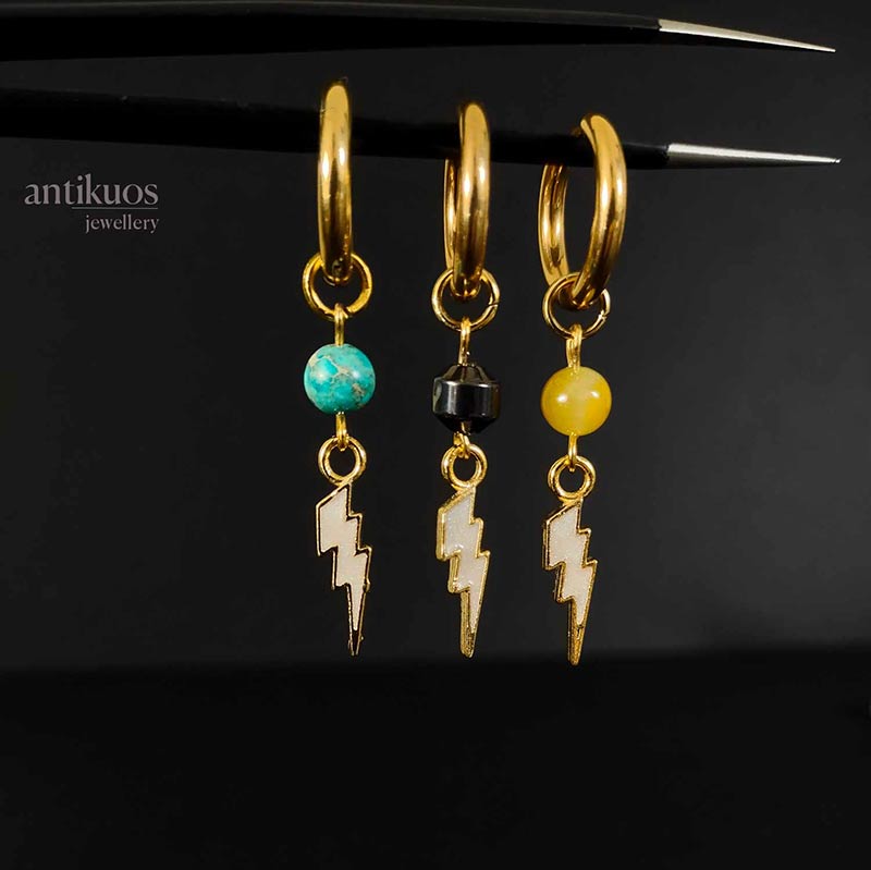 Gold Strike, gemstone bolt earring