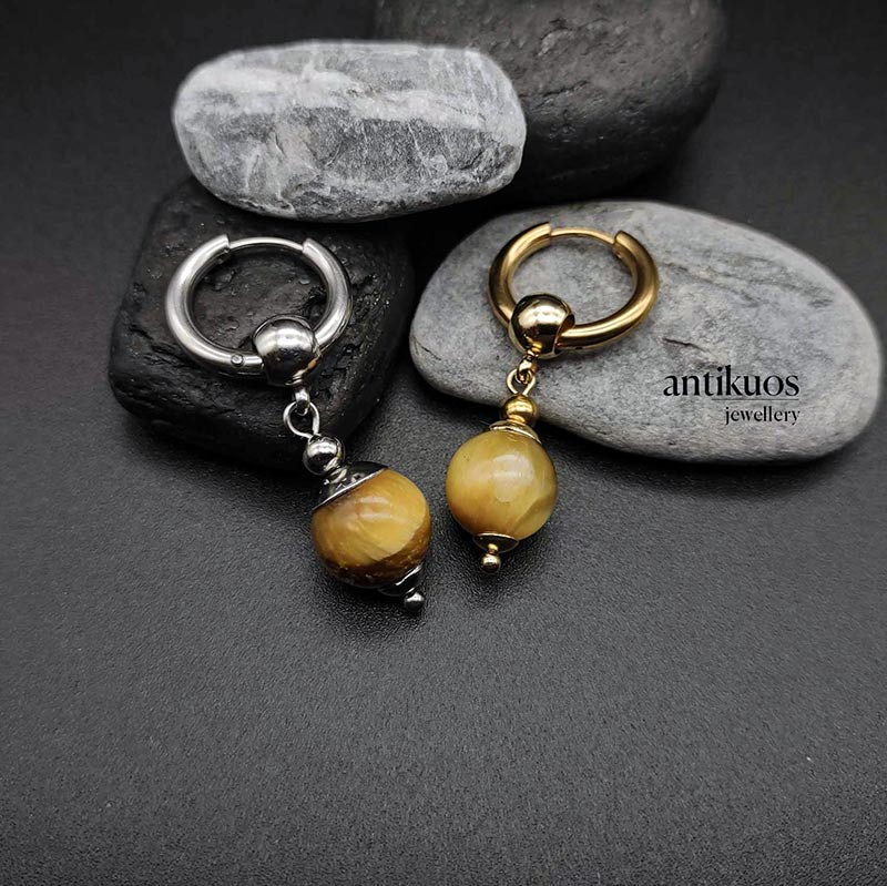 Simple yellow Tiger's eye earring