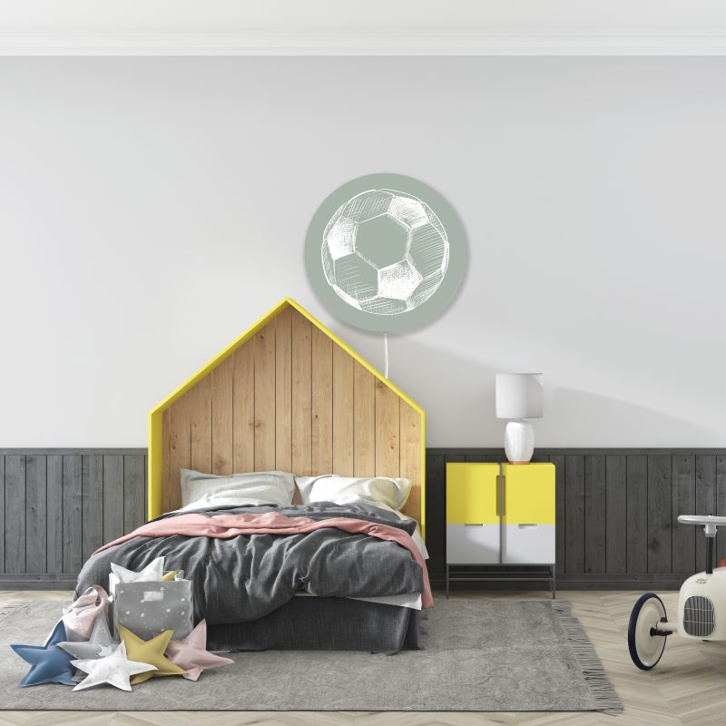 Jongenskamer wandlamp, ronde wandlamp, voetbal lamp, kinderkamer lamp, ronde stoere wandlamp