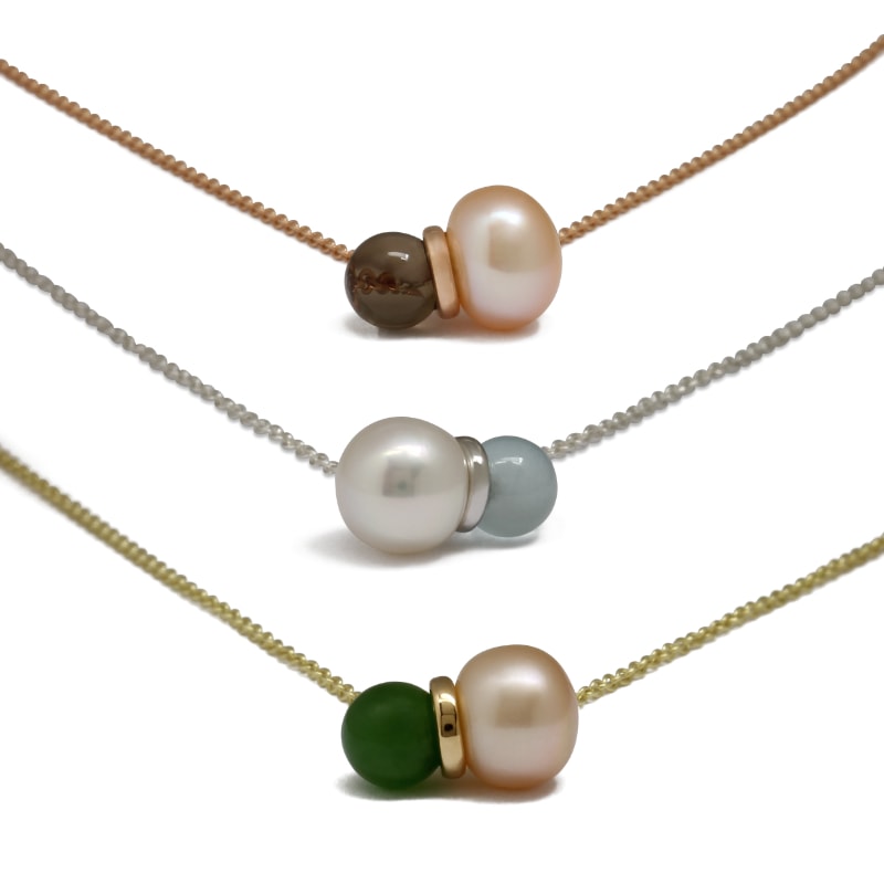 Necklaces "Danza" with pearls and precious stones