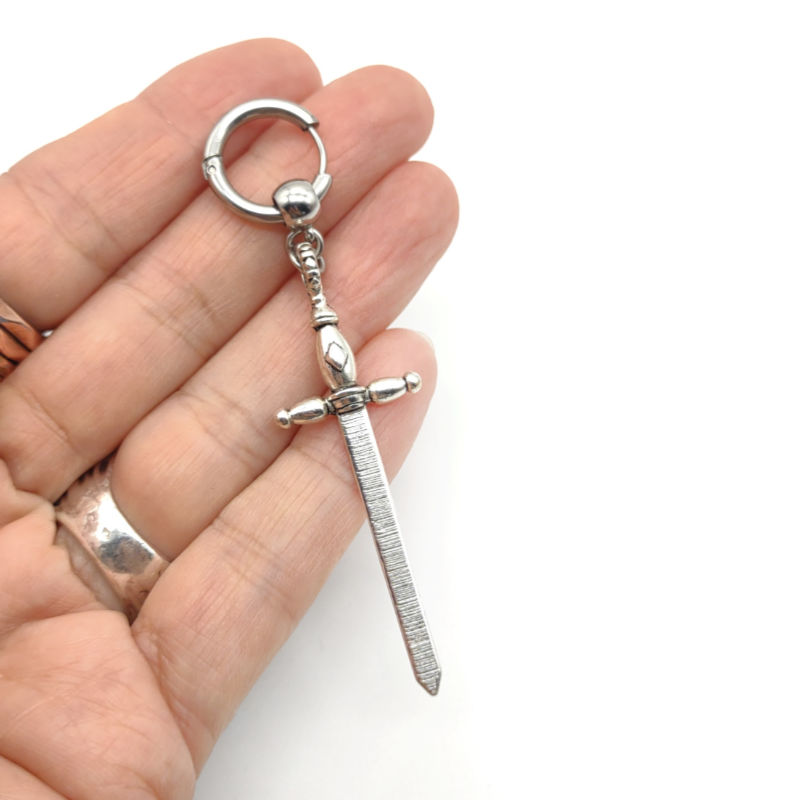 A Knights Tale, a medieval sword earring, long with small hoop
