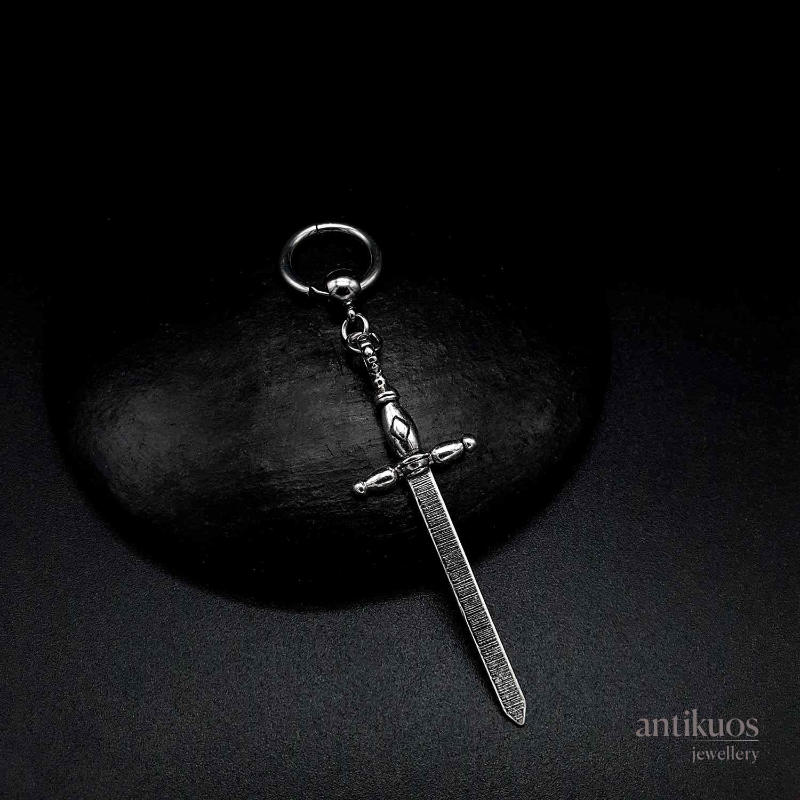 A Knights Tale, a medieval sword earring, long with small hoop