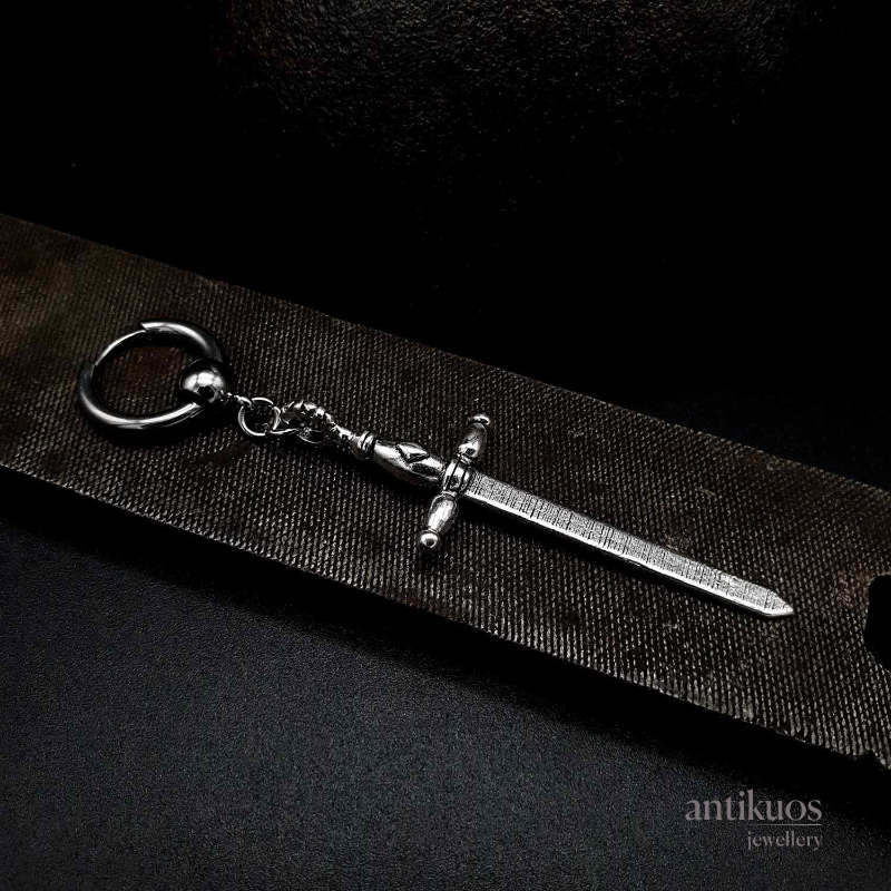 A Knights Tale, a medieval sword earring, long with small hoop