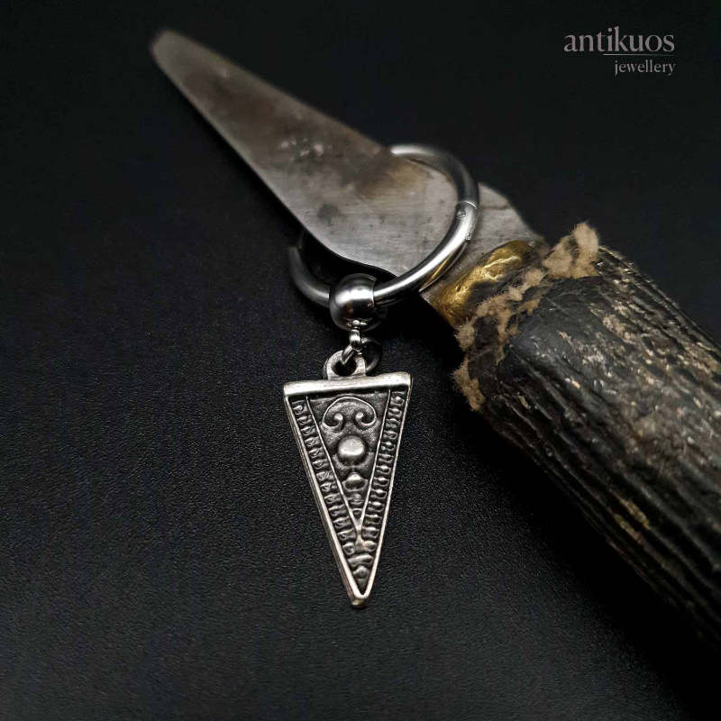 Ethnic triangle earring with big stainless steel hoop
