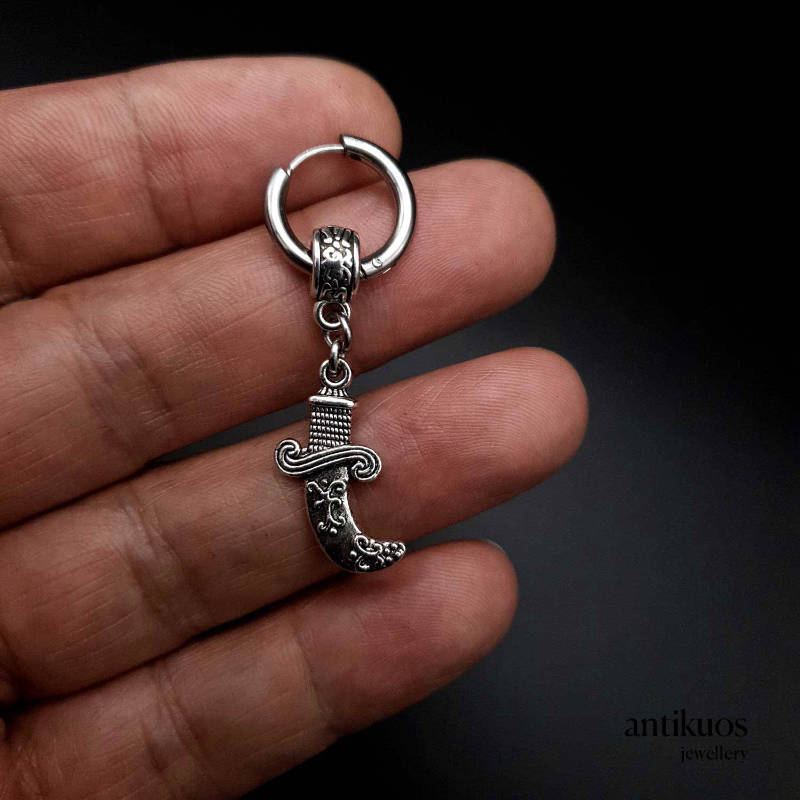 Khanjar, small dagger earring with stainless steel small hoop