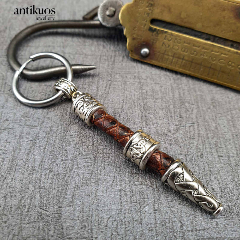 Leather and metal Celtic earring