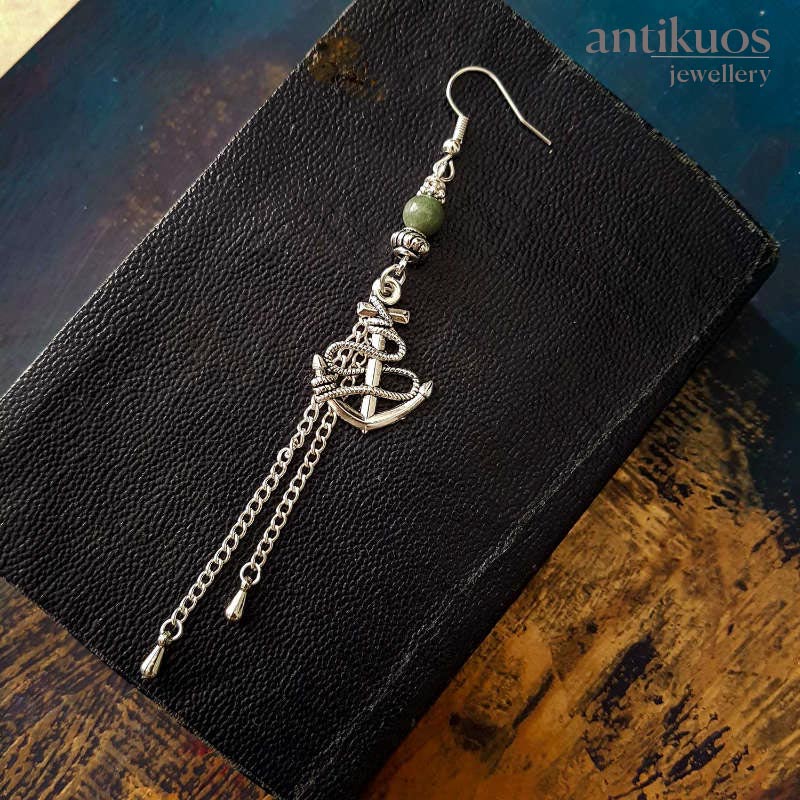 High seas, green Agate earring