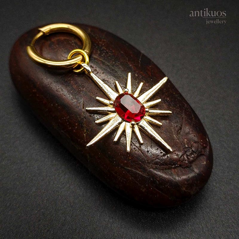 North Star, ruby red Swarovski earring