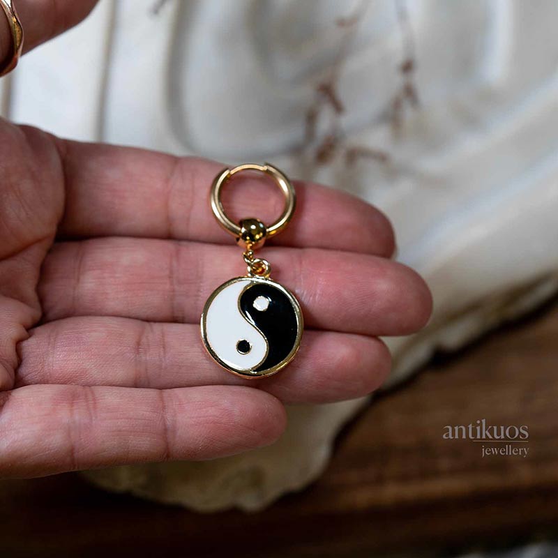 Yin and Yang, enamel earring