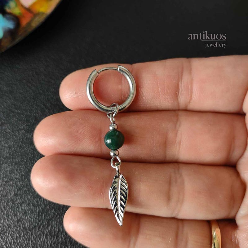 Green Agate Leaf earring - Image 2