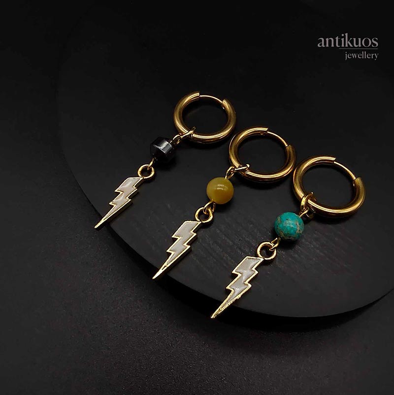 Gold Strike, gemstone bolt earring - Image 2