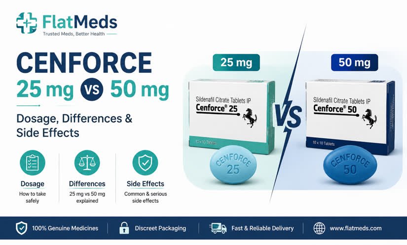 Cenforce 25 mg vs 50 mg Dosage, Differences & Side Effects