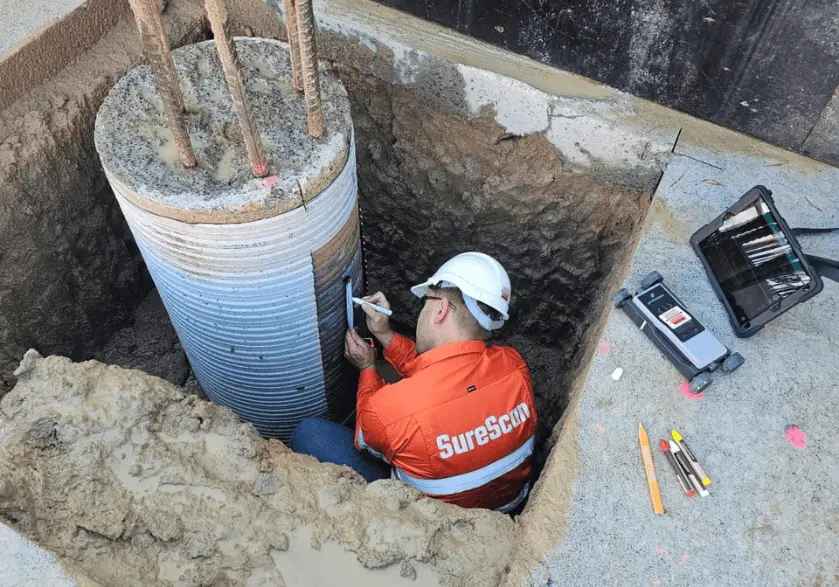 Structural engineer scanning a concrete pillar - SureScan - Brisbane & Adelaide