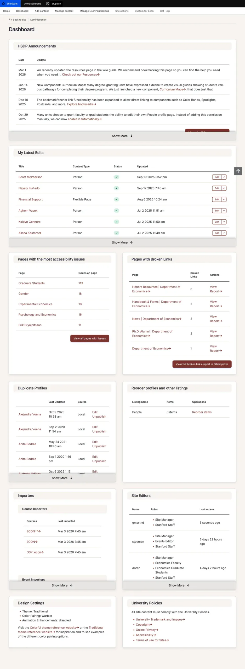 content management dashboard