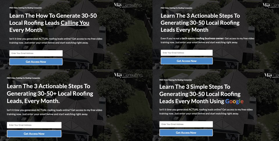 Smart Traffic variants testing different headlines for Moy Consulting
