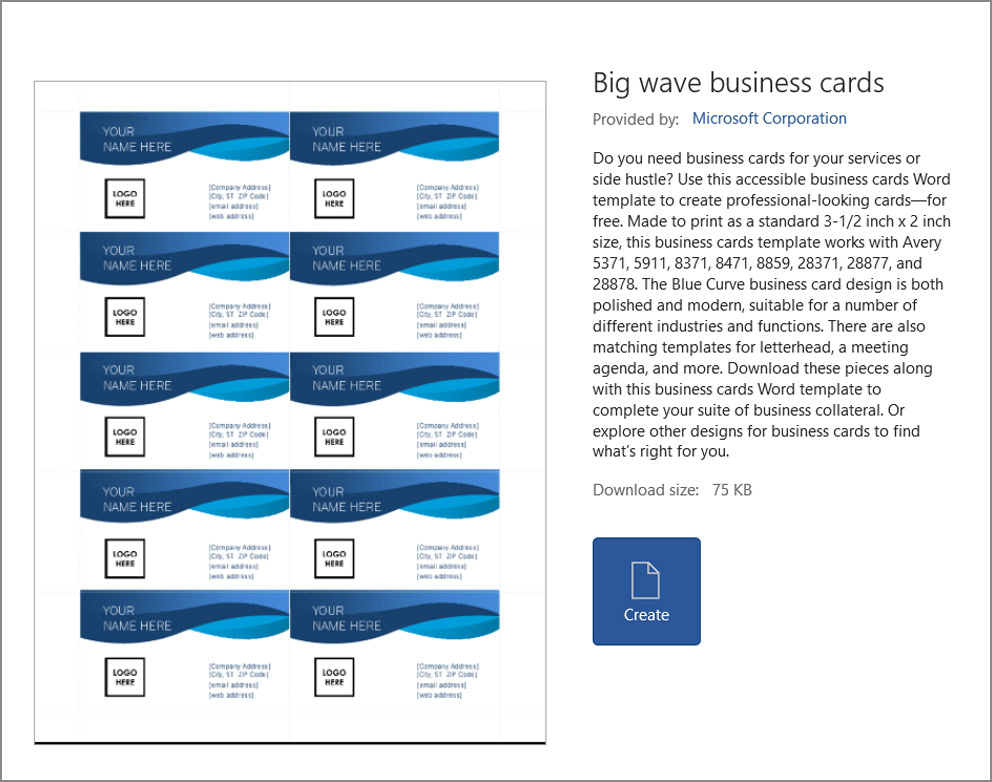 Design and print your own business cards.
Example of business card designs and the card stock it can be printed on.