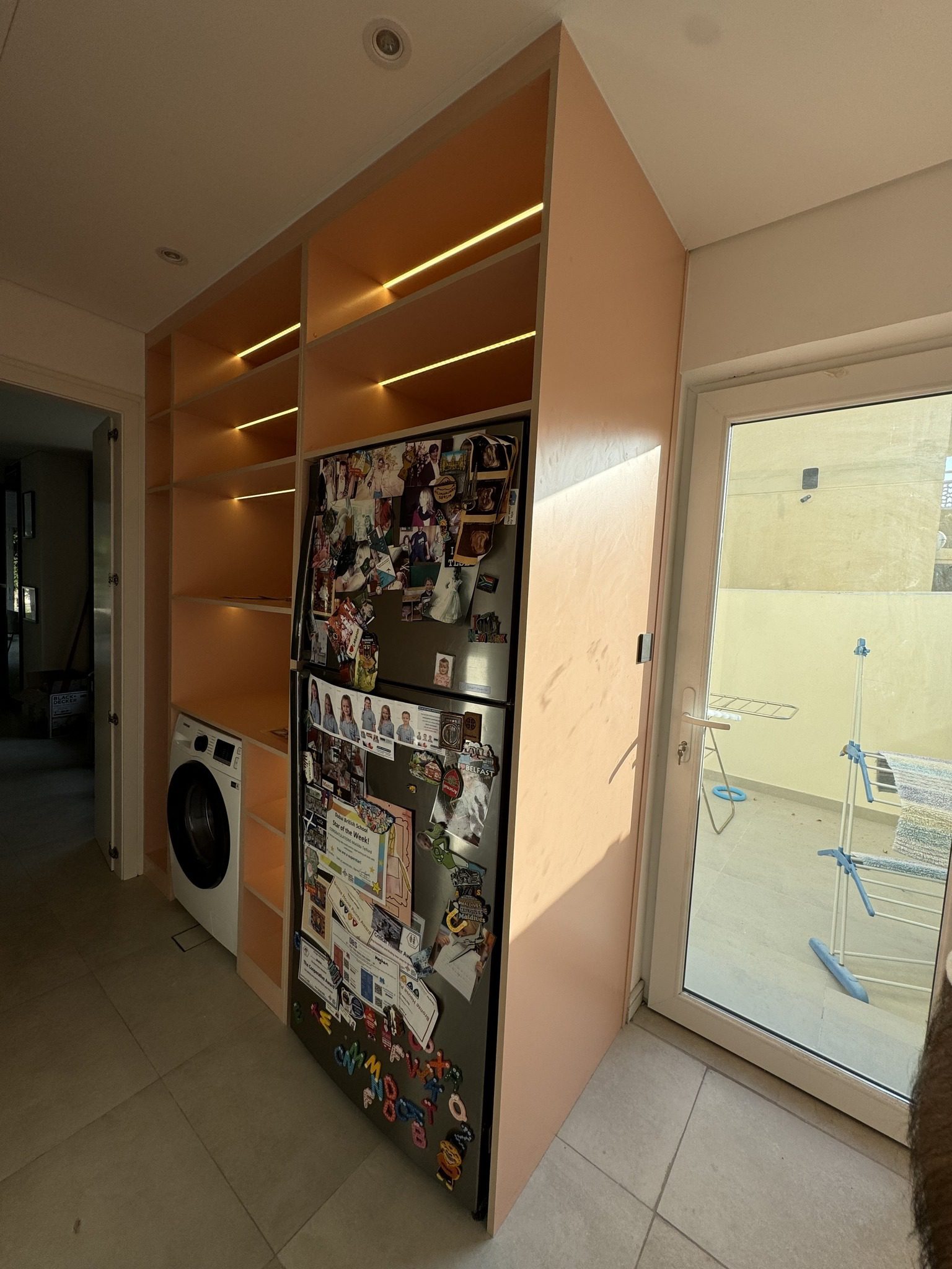custom made shelving cabinet with LED lighting