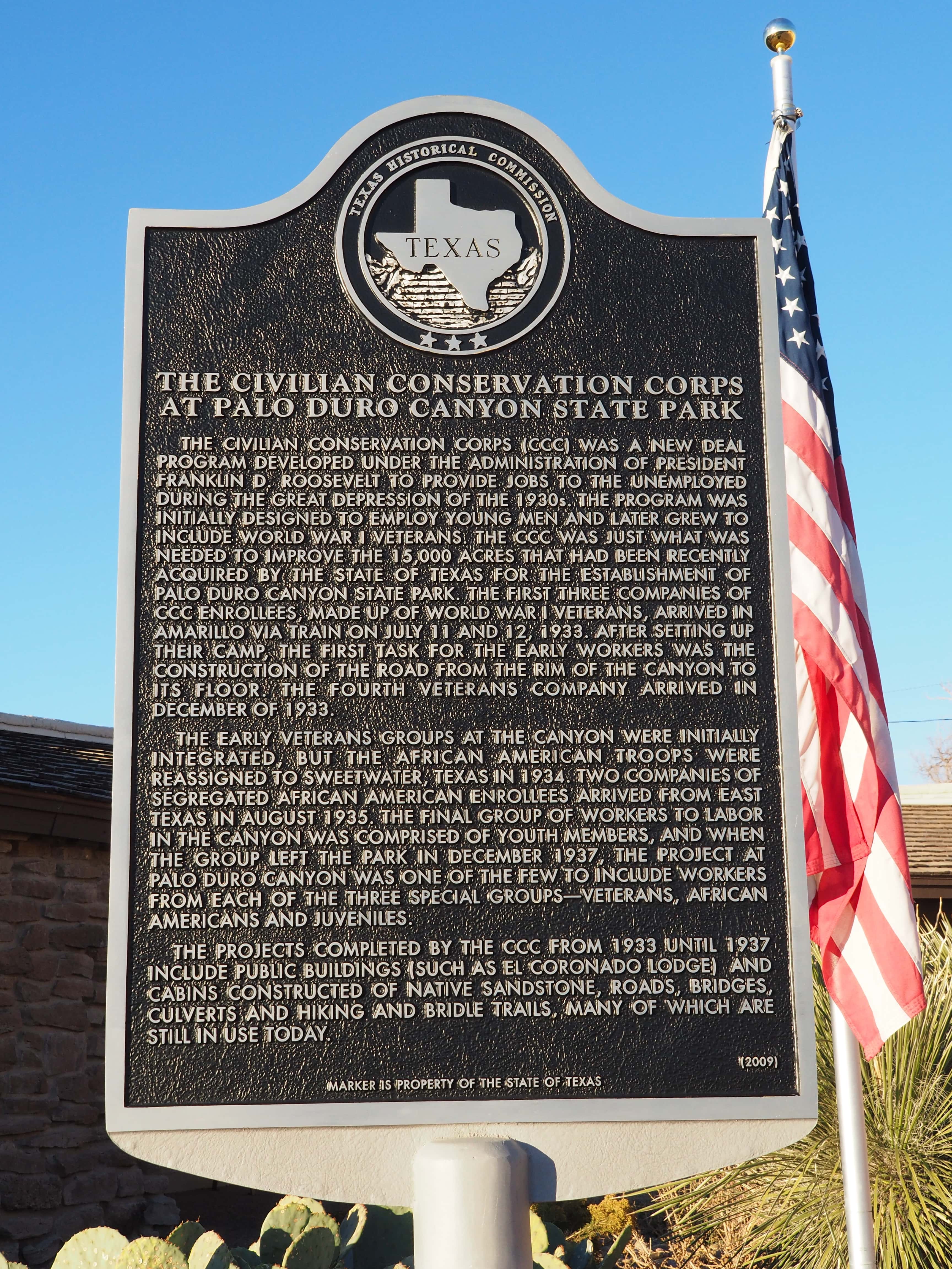 Historical marker at the visitor's center at Palo Duro Canyon State Park.