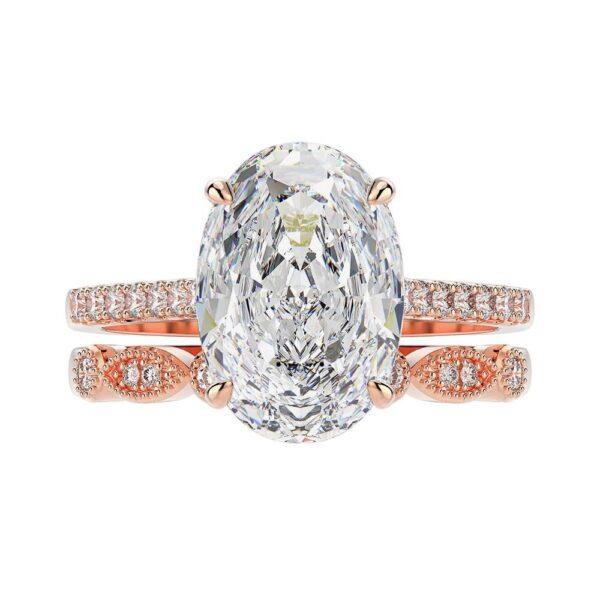 Ice Cut Moissanite Ring Set, 4ct Silver & Rose Gold