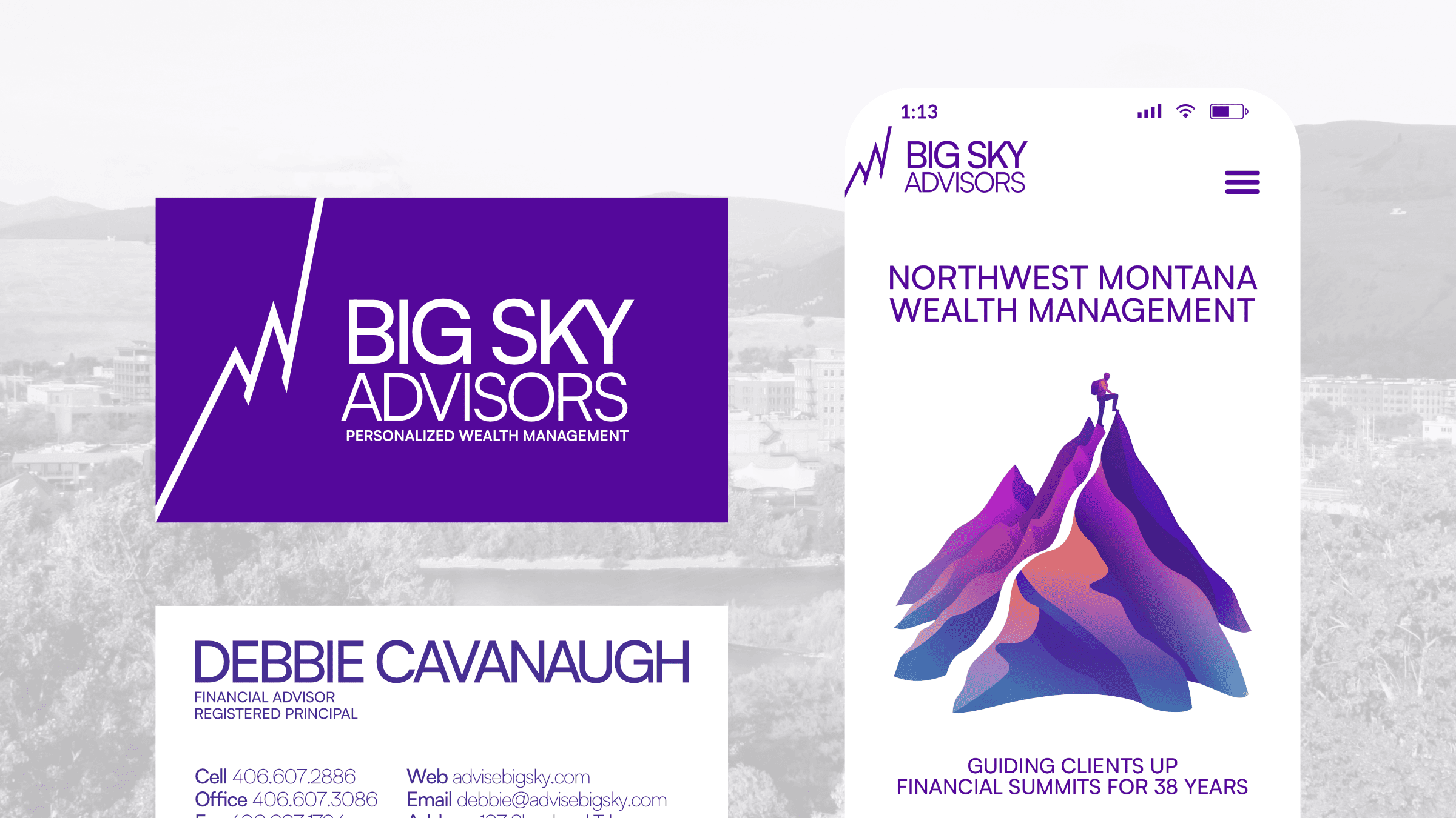 Big Sky Advisors business card and mobile website mockups