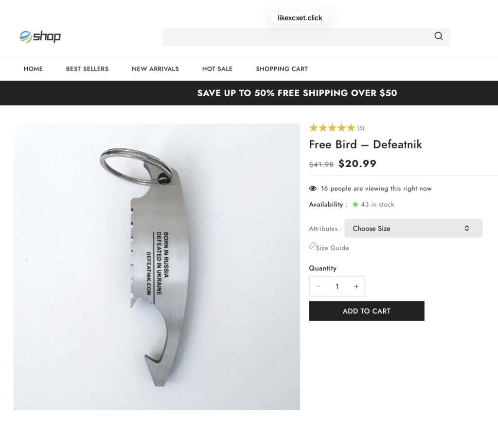 Screenshot of counterfeit Defeatnik seller