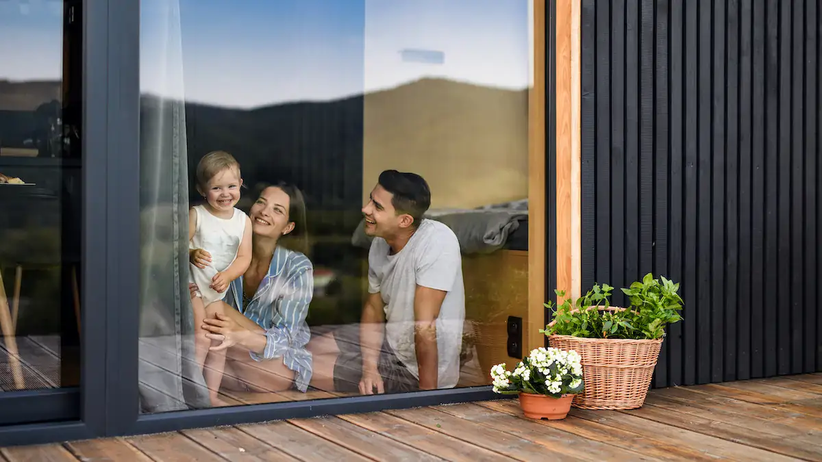 family looking out window