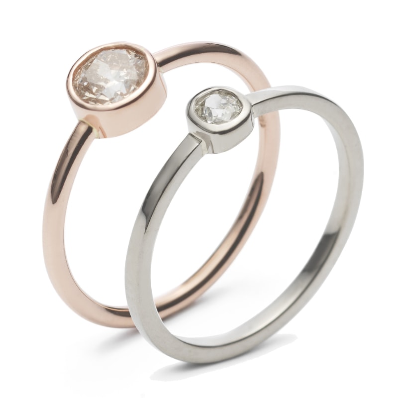 One of a kind solitaire rings with antique diamonds