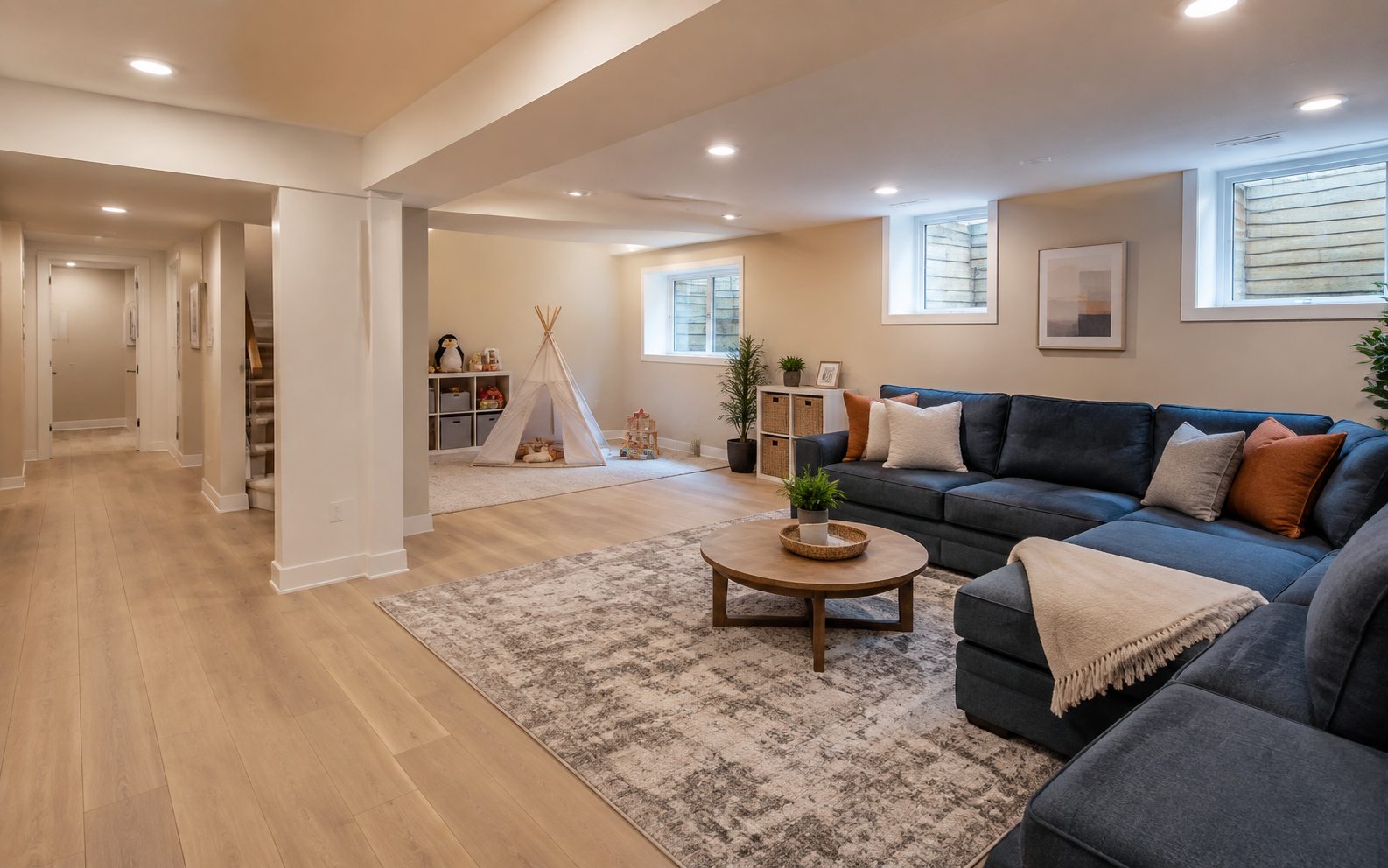Finished basement family room design inspiration