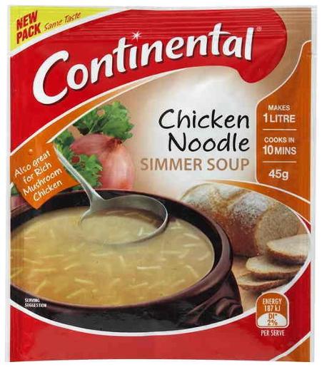 CONTINENTAL CHICKEN NOODLE SIMMER SOUP 45GM Pack Size: 16