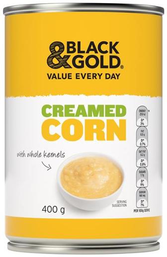 BLACK & GOLD CREAMED CORN 400GM Pack Size: 24