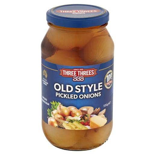 THREE THREES TRADITIONAL OLD STYLE PICKLED ONIONS 500GM Pack Size: 6