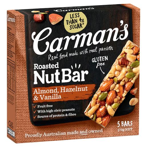 CARMANS ALMOND HAZELNUT VANILLA NUT BAR 175GM Pack Size: 6