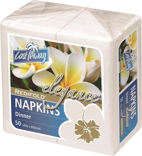CAST AWAY ELEGANCE REDIFOLD DINNER NAPKIN WHITE 50S Pack Size: 10