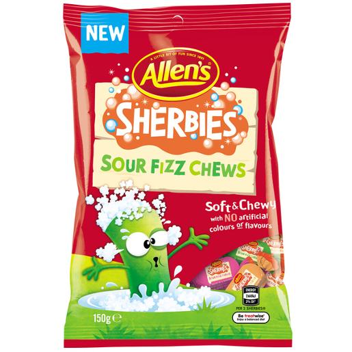 ALLENS SOUR FIZZ SHERBIES 150GM Pack Size: 12