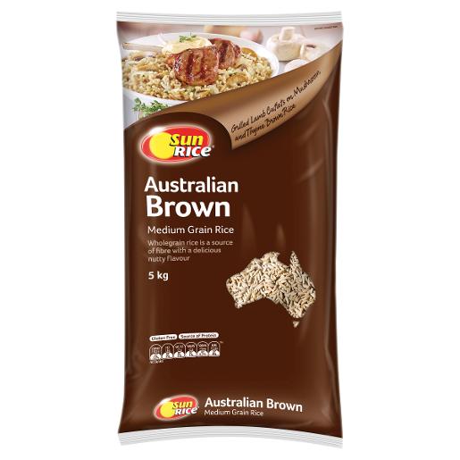 SUNRICE MEDIUM GRAIN BROWN RICE 5KG Pack Size: 3
