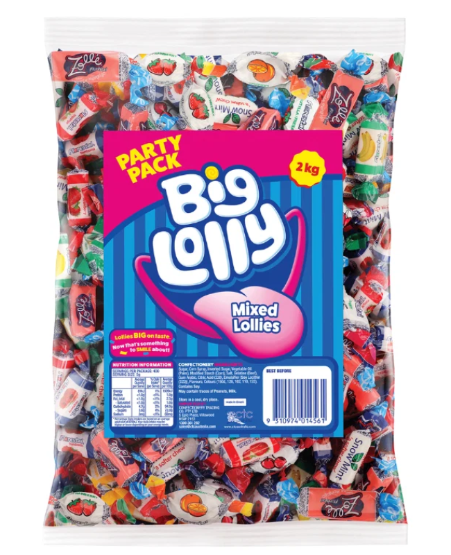 BIG LOLLY MIXED LOLLIES 2KG Pack Size: 8