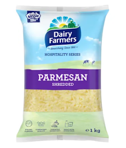 DAIRY FARMERS SHREDDED PARMESAN CHEESE 1KG Pack Size: 6